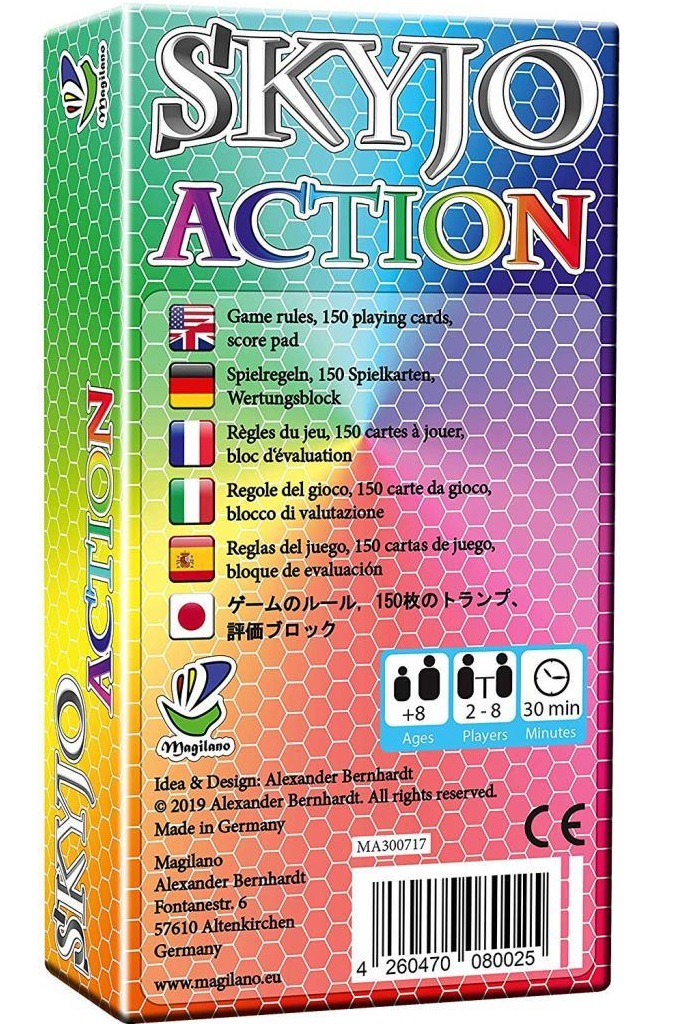 Pudełko z grą z tekstem w wielu językach i informacjami o grze. Białe tło.