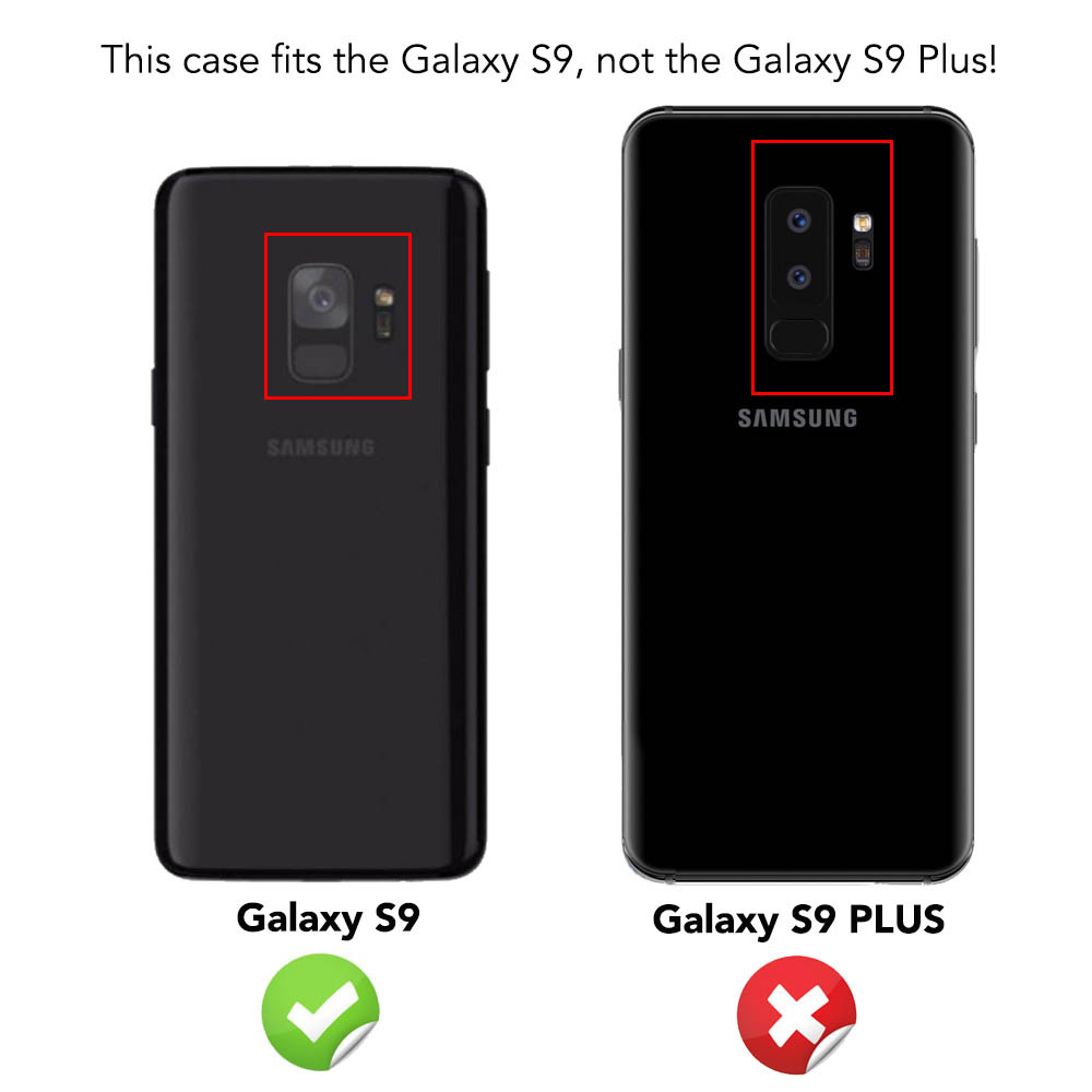 Zwei schwarze Telefone. Eines ist ein Galaxy S9, das andere S9 Plus. Das S9 passt, das S9 Plus nicht.