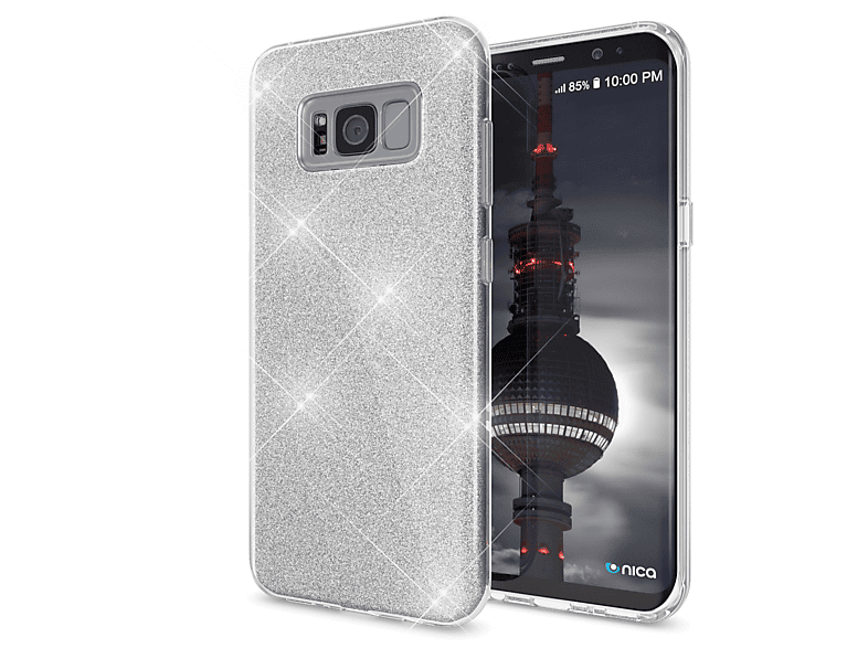 S8, Galaxy Glitzer Silber Samsung, Hülle, Backcover, NALIA