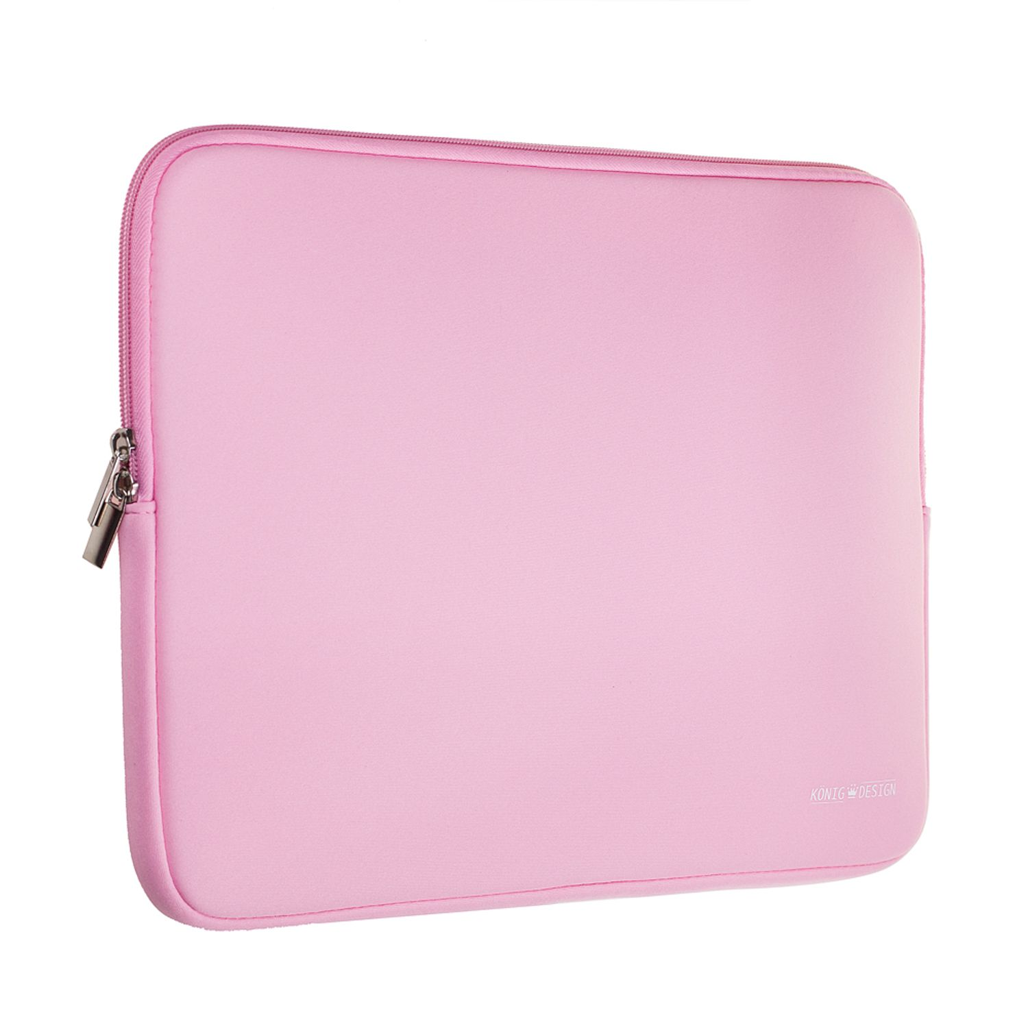 Rosa Laptop-Hülle mit Reißverschluss und dem KONIG DESIGN Logo.
