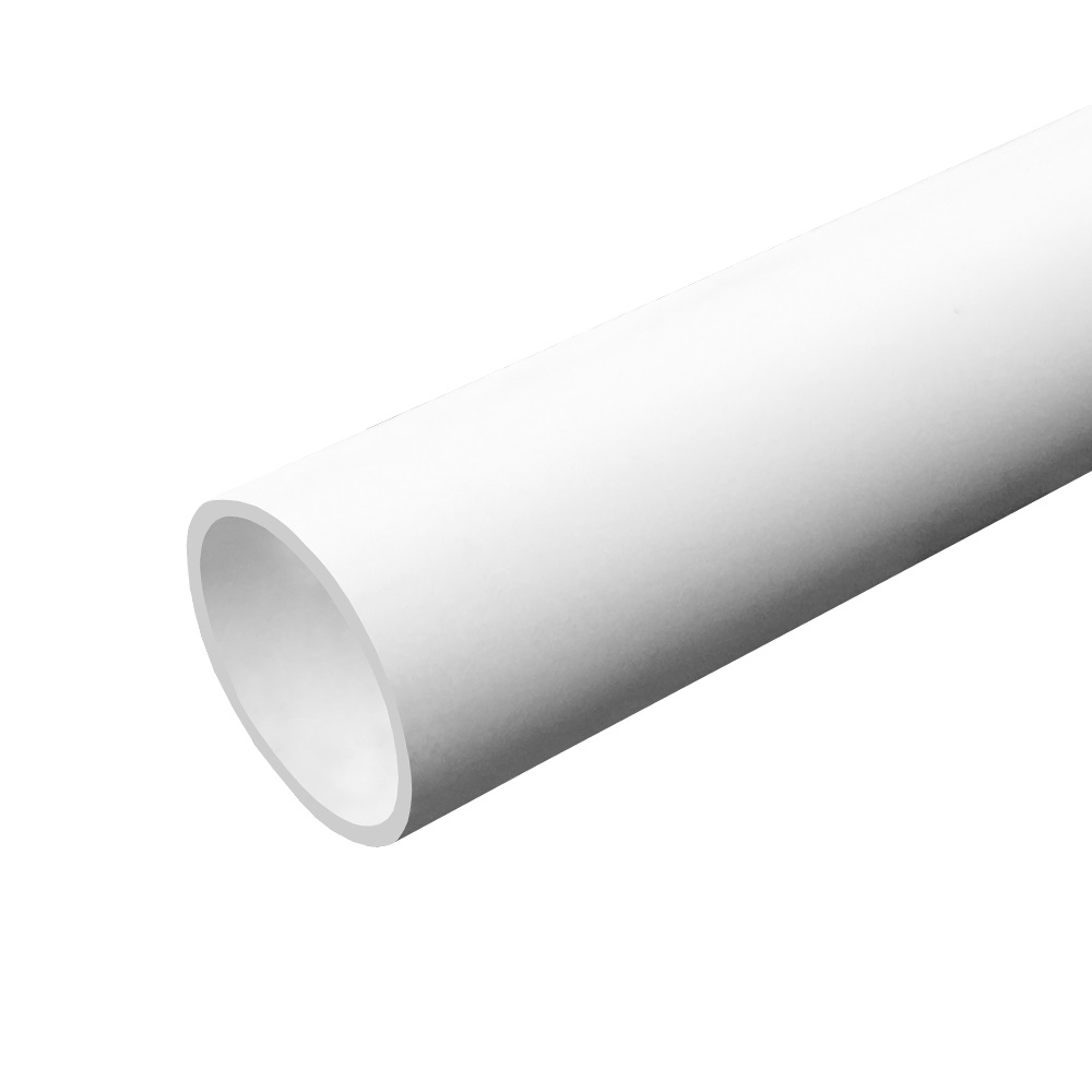 Ein weißes PVC-Rohr, schräg geschnitten. Das Rohr ist leer.