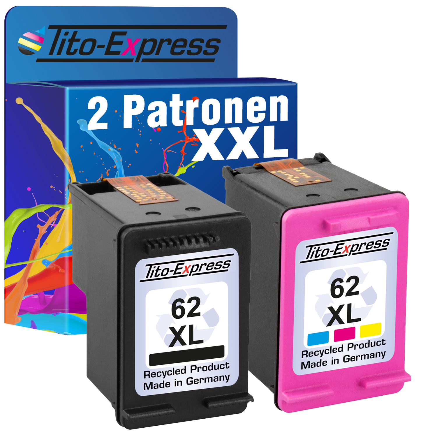2er XL Set Magenta, 62 PLATINUMSERIE TITO-EXPRESS Cyan, Tintenpatronen ersetzt (N9J71AE) HP Black, Yellow