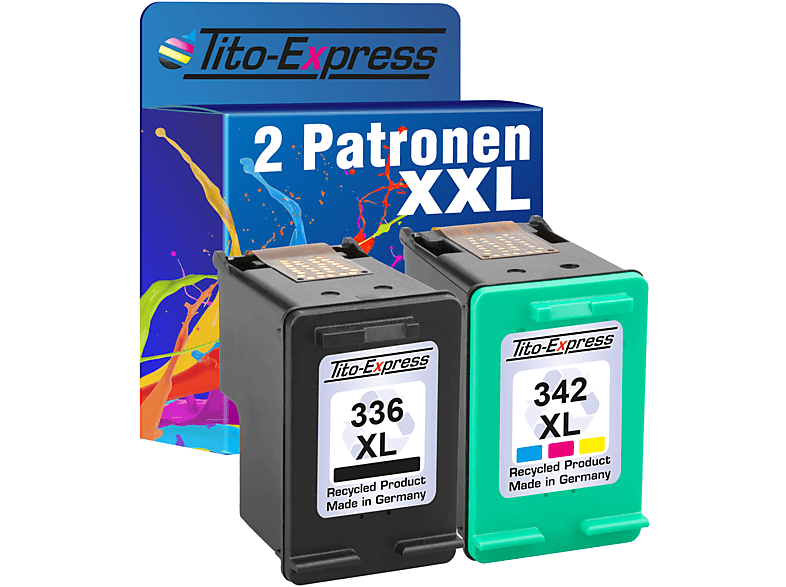 TITO-EXPRESS PLATINUMSERIE 2er Set ersetzt HP 336 XL & 342 XL Tintenpatronen Black, Cyan, Magenta, Yellow (C9362EE C9361EE)