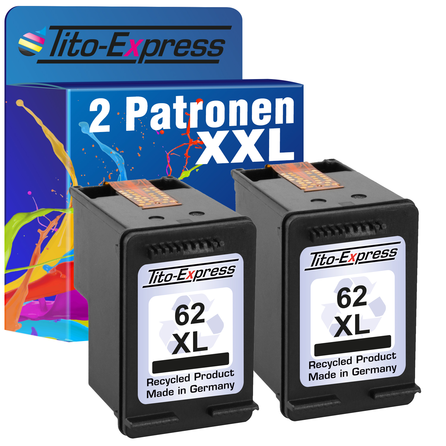 TITO-EXPRESS PLATINUMSERIE 2er Set HP (C2P05AE) ersetzt 62 Black Tintenpatronen Black XL