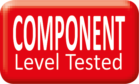 Rode knop met witte tekst: COMPONENT Level Tested.
