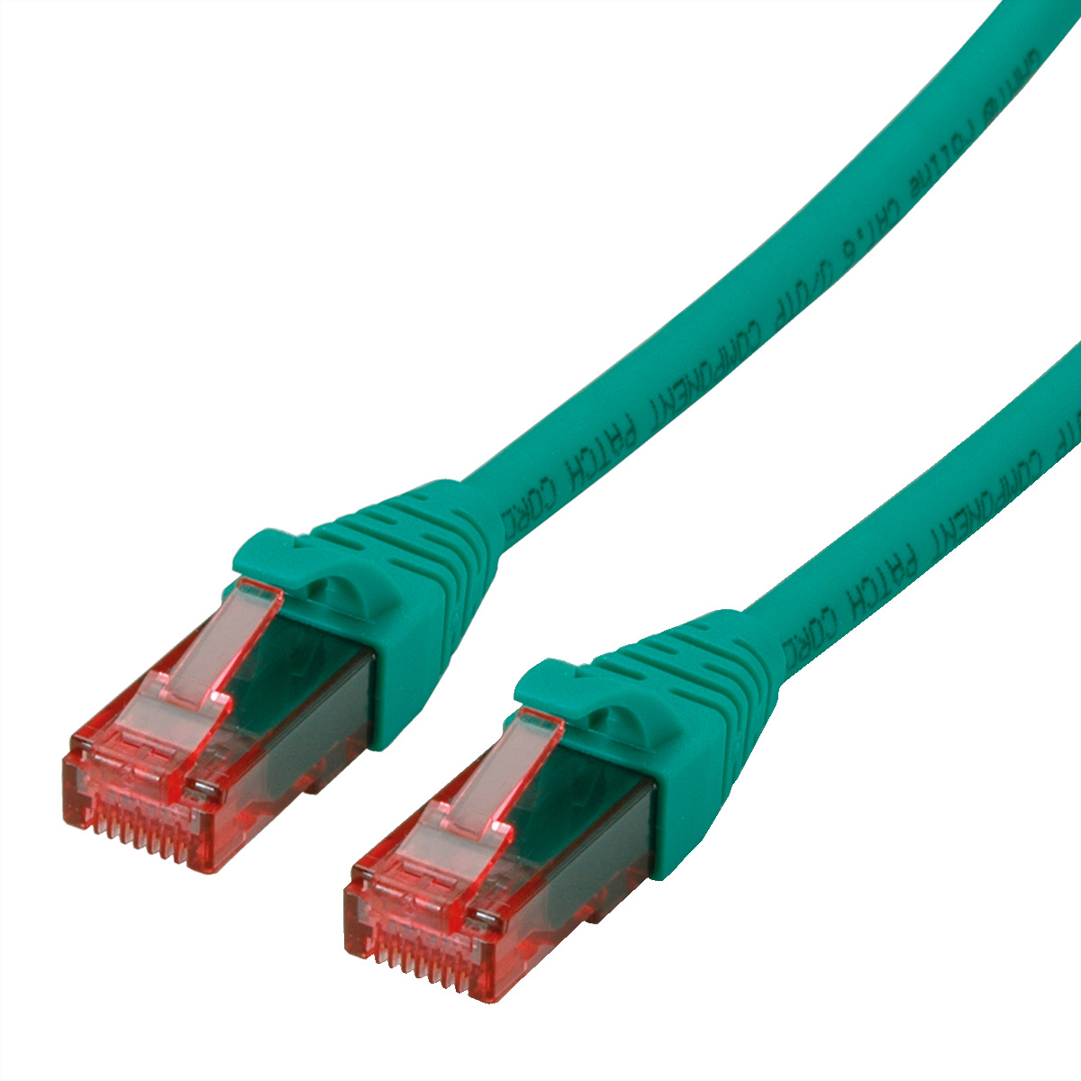 Twee groene ethernetkabels met transparante connectoren.
