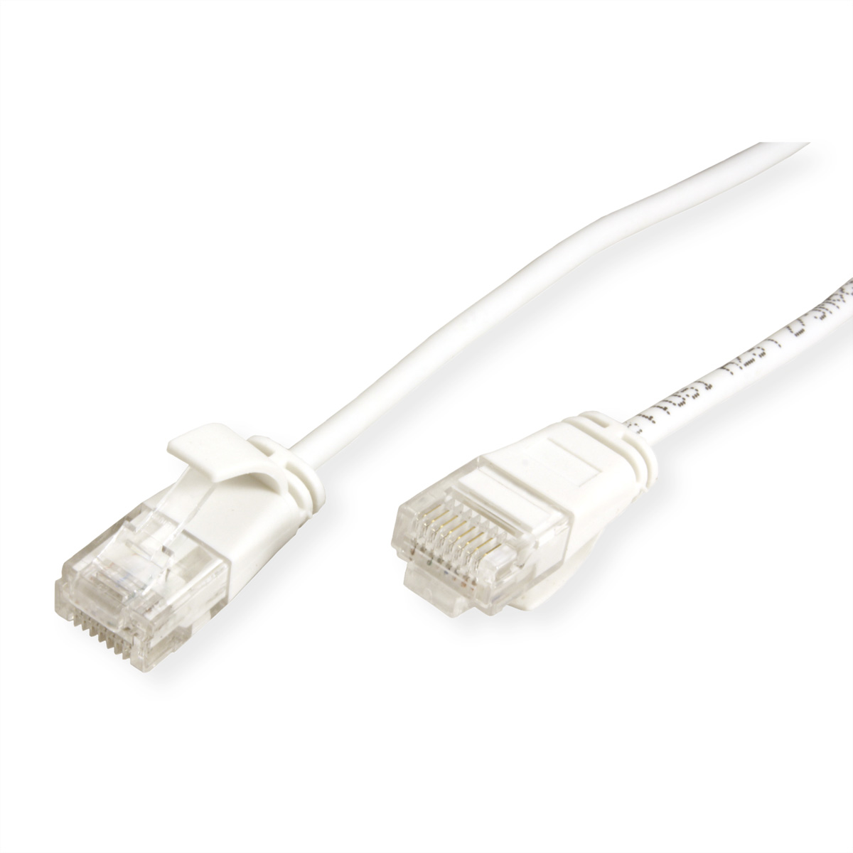 Biały kabel Ethernet z przezroczystymi złączami.