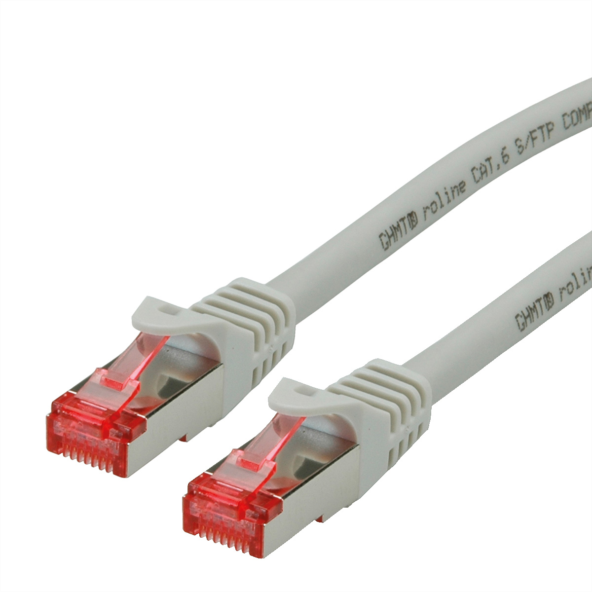 Twee witte ethernetkabels met transparante connectoren.