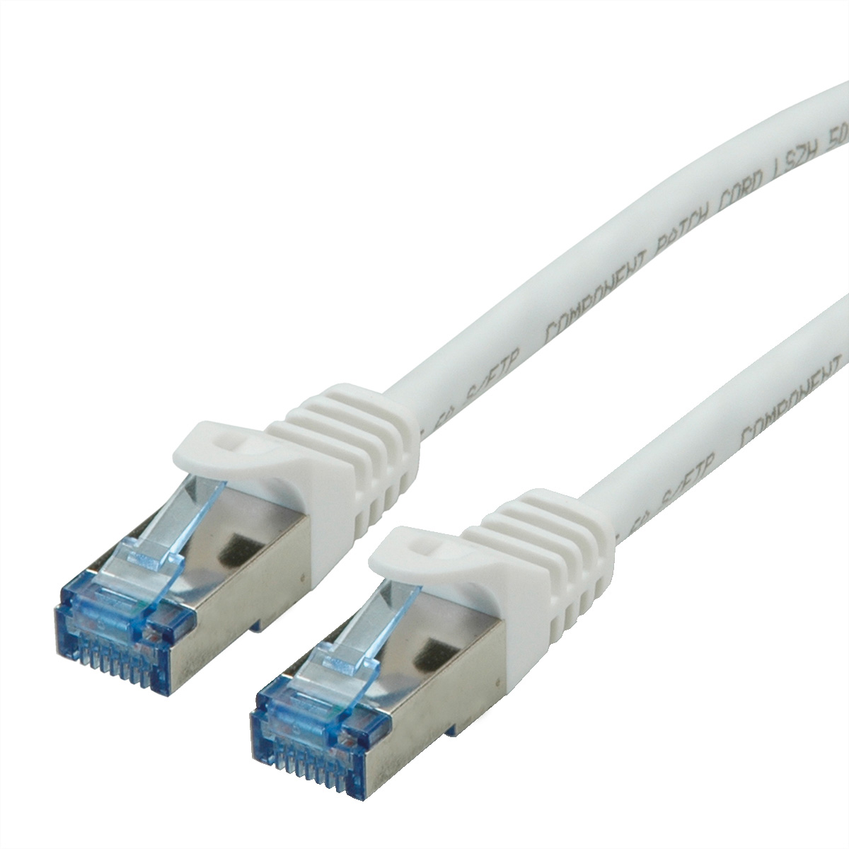 Twee witte netwerkkabels. Connectoren zichtbaar. Witte achtergrond.