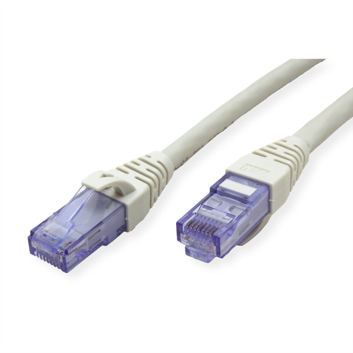 Due cavi di rete con connettori RJ45. I connettori sono traslucidi con accenti blu.