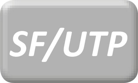 Un pulsante grigio con testo bianco SF/UTP.