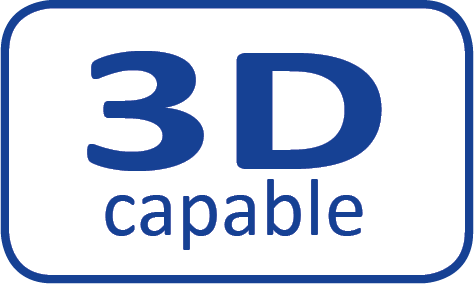 Ein blaues 3D-fähiges Symbol auf weißem Hintergrund.