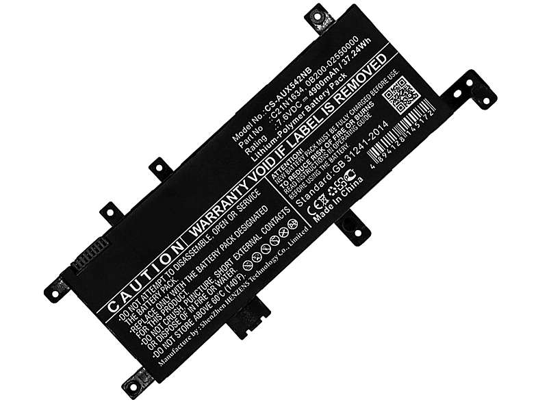 Li-Pol, Li-Pol kompatibel P1501UA-GQ495R mit Akku Asus 4900 Notebookakku, AGI 7.6 mAh Volt,