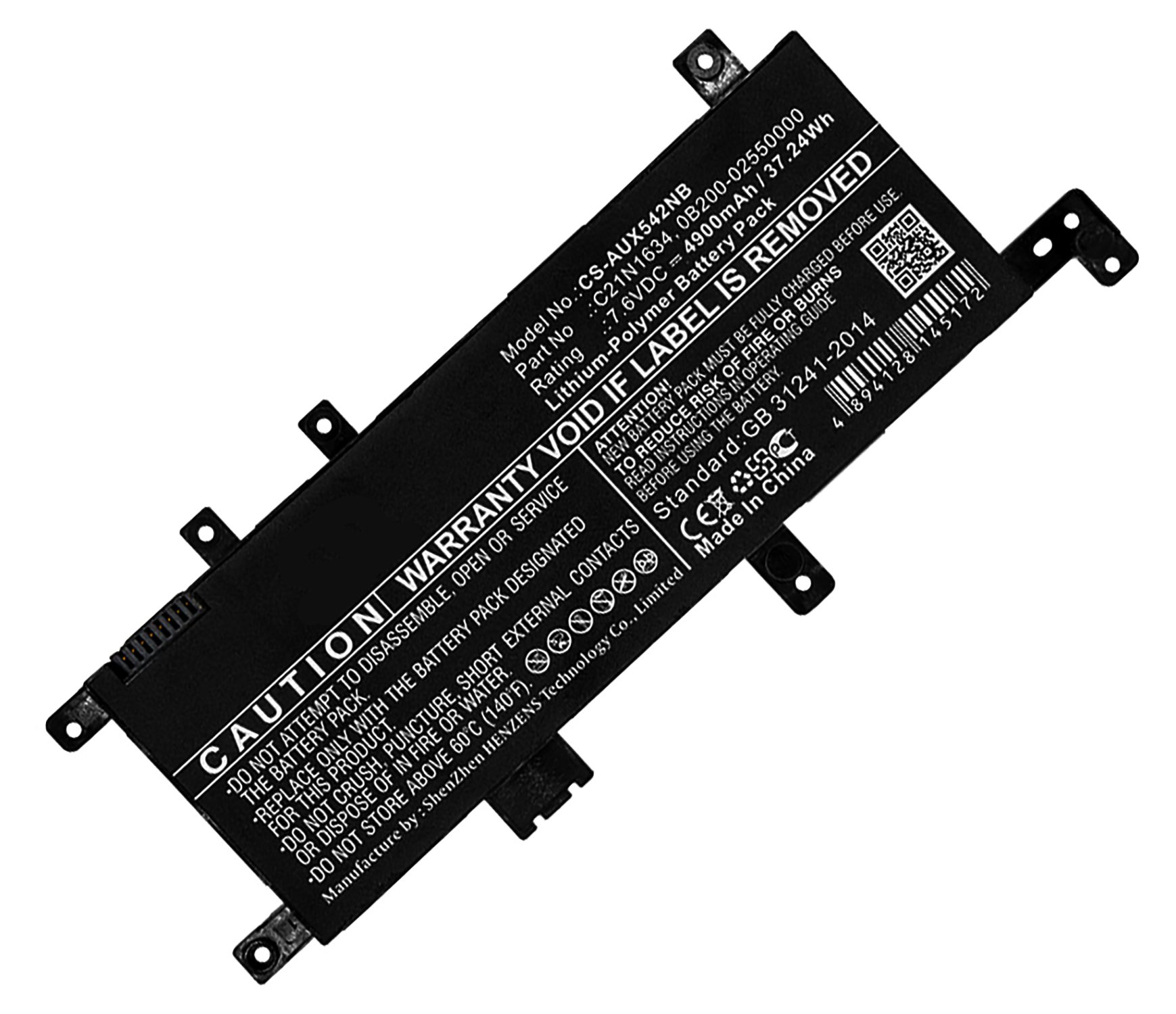 Asus Li-Pol Akku kompatibel mit Volt, AGI 4900 Notebookakku, R542UR-DM060T Li-Pol, mAh 7.6