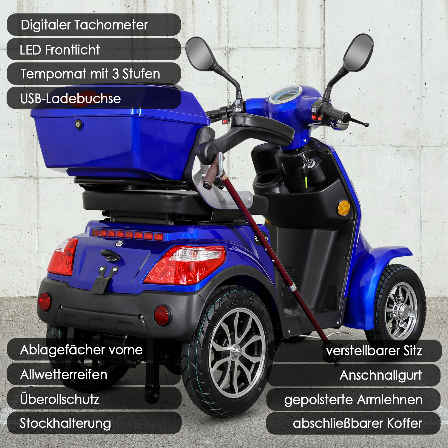 25 E-Scooter ROLEKTRO Unisex-Rad, 15,7 Blei-Gel E-Quad Blau) V.2 Seniorenmobil Zoll, (Laufradgröße: