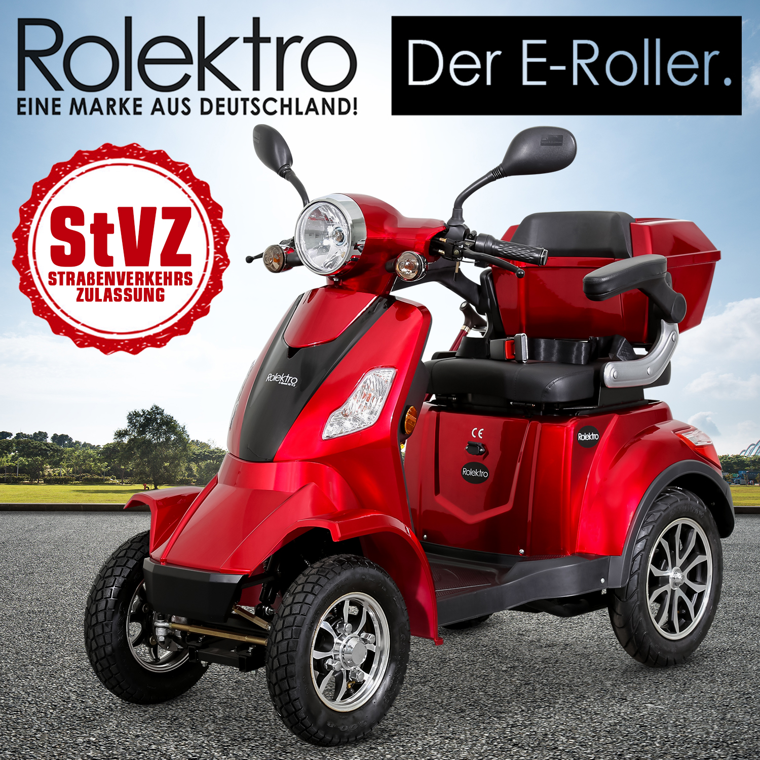 (Laufradgröße: ROLEKTRO Zoll, Rot) V.2 15,7 Seniorenmobil E-Scooter 25 Unisex-Rad, Blei-Gel E-Quad