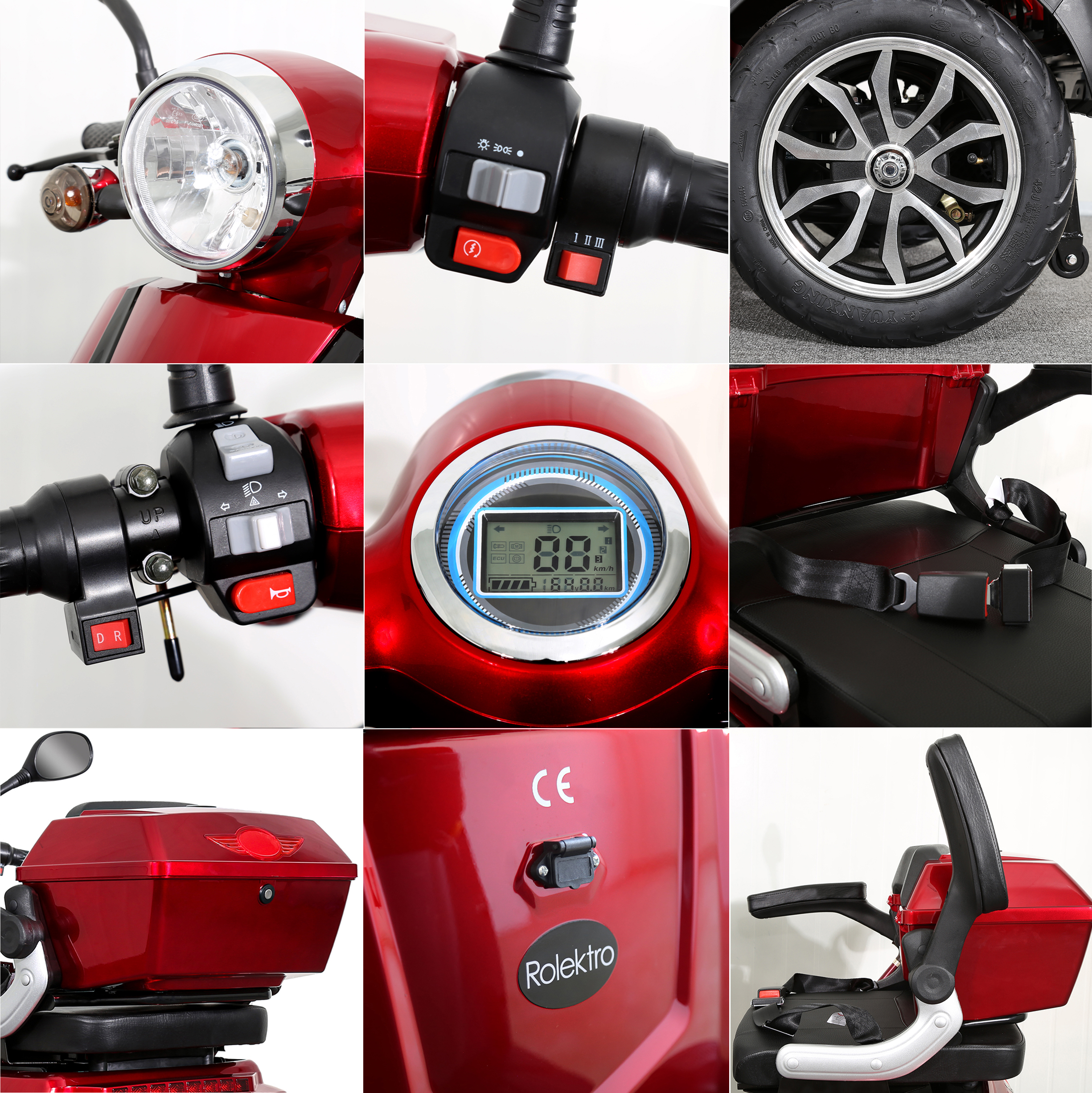 ROLEKTRO E-Quad 25 V.2 Blei-Gel Rot) Unisex-Rad, 15,7 E-Scooter Seniorenmobil Zoll, (Laufradgröße