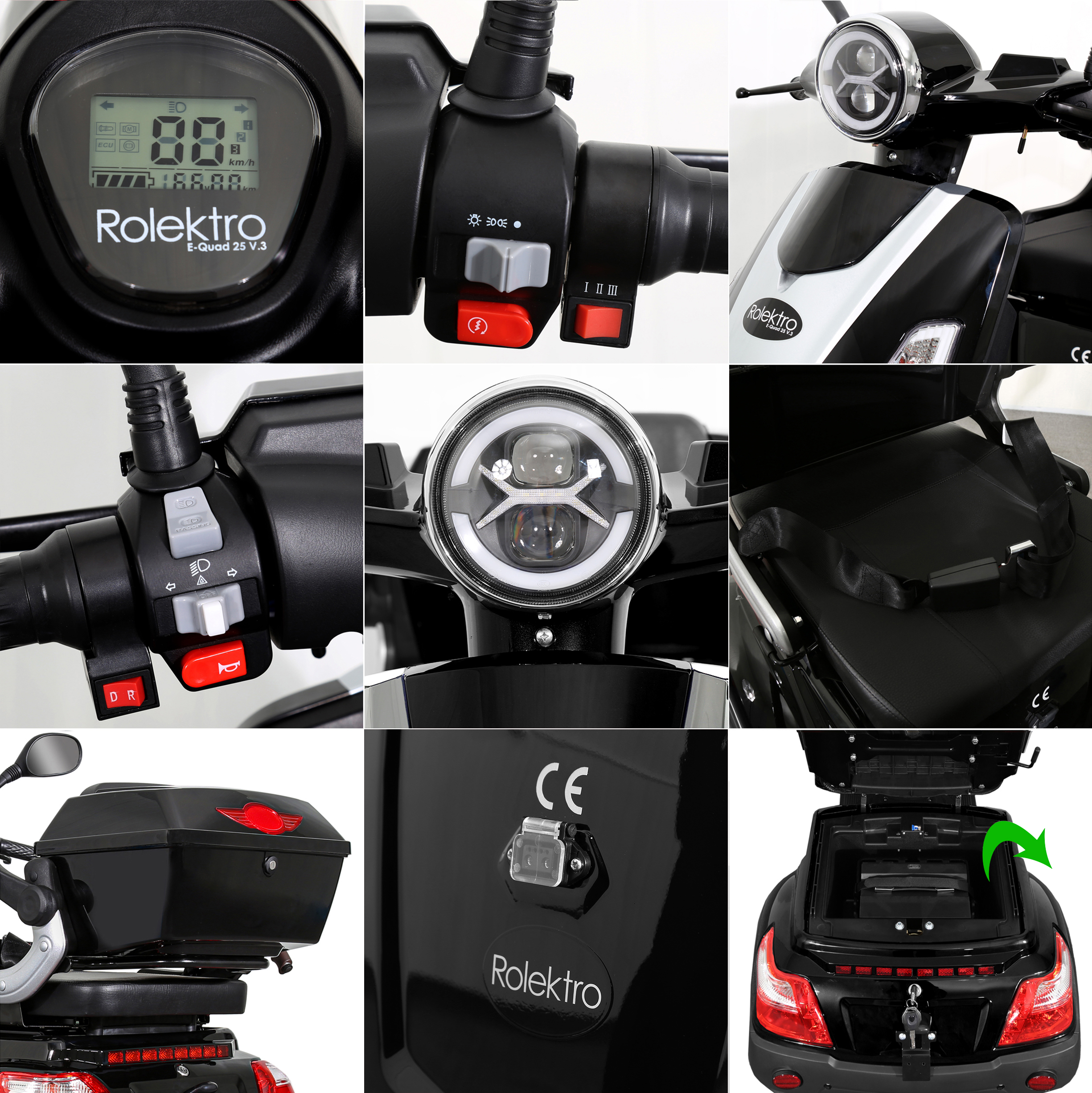 ROLEKTRO E-Quad 25 V.2 Blei-Gel Zoll, Seniorenmobil Schwarz) Unisex-Rad, E-Scooter 15,7 (Laufradgröße