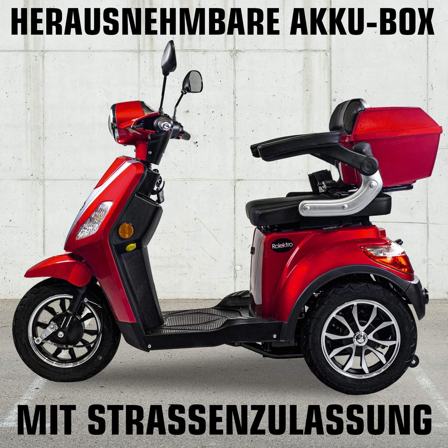 E-Trike Seniorenmobil V.3 Rot) 25 Unisex-Rad, ROLEKTRO Zoll, Lithium E-Scooter 15,7 (Laufradgröße: