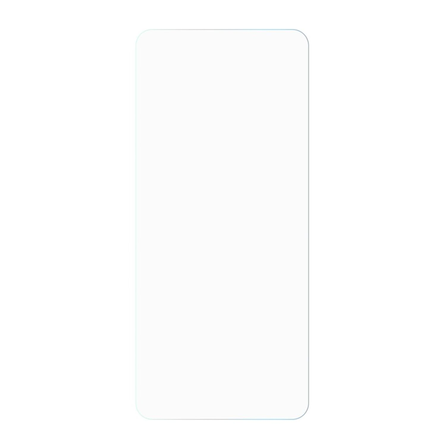 Ein transparenter Displayschutz für ein Telefon. Es ist rechteckig mit abgerundeten Ecken, weißer Hintergrund.