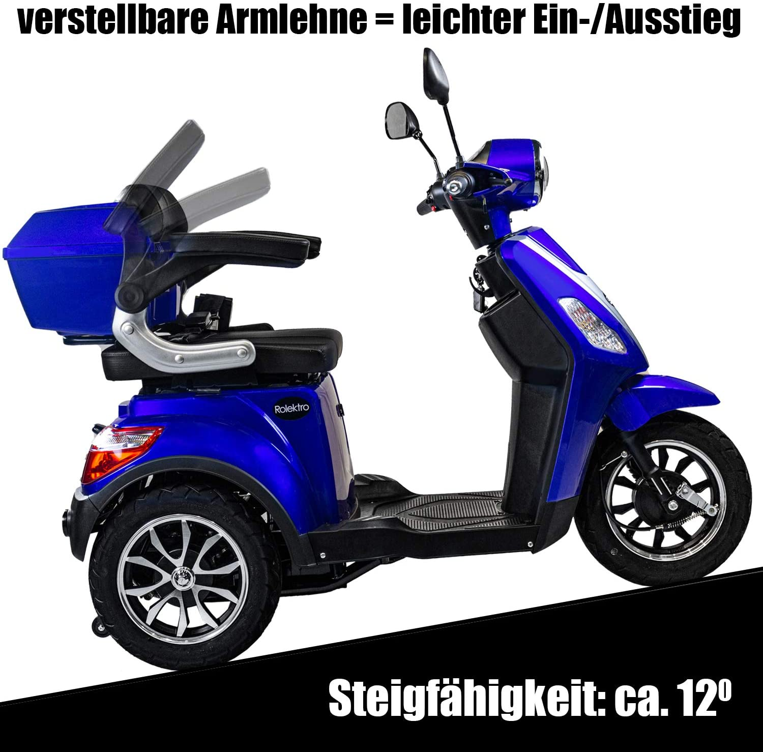 ROLEKTRO E-Trike 25 E-Scooter Unisex-Rad, Zoll, Seniorenmobil Blau) Lithium (Laufradgröße: 15,7 V.3