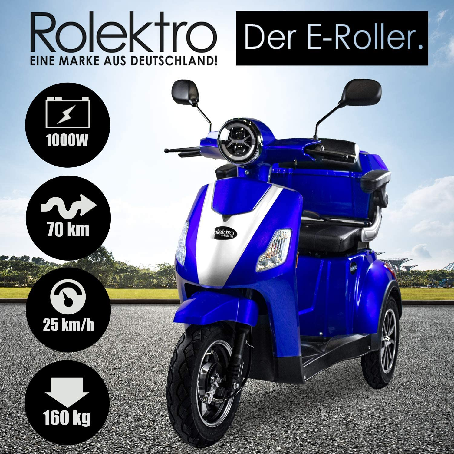 15,7 ROLEKTRO E-Trike Zoll, E-Scooter Seniorenmobil 25 Lithium Blau) (Laufradgröße: Unisex-Rad, V.3