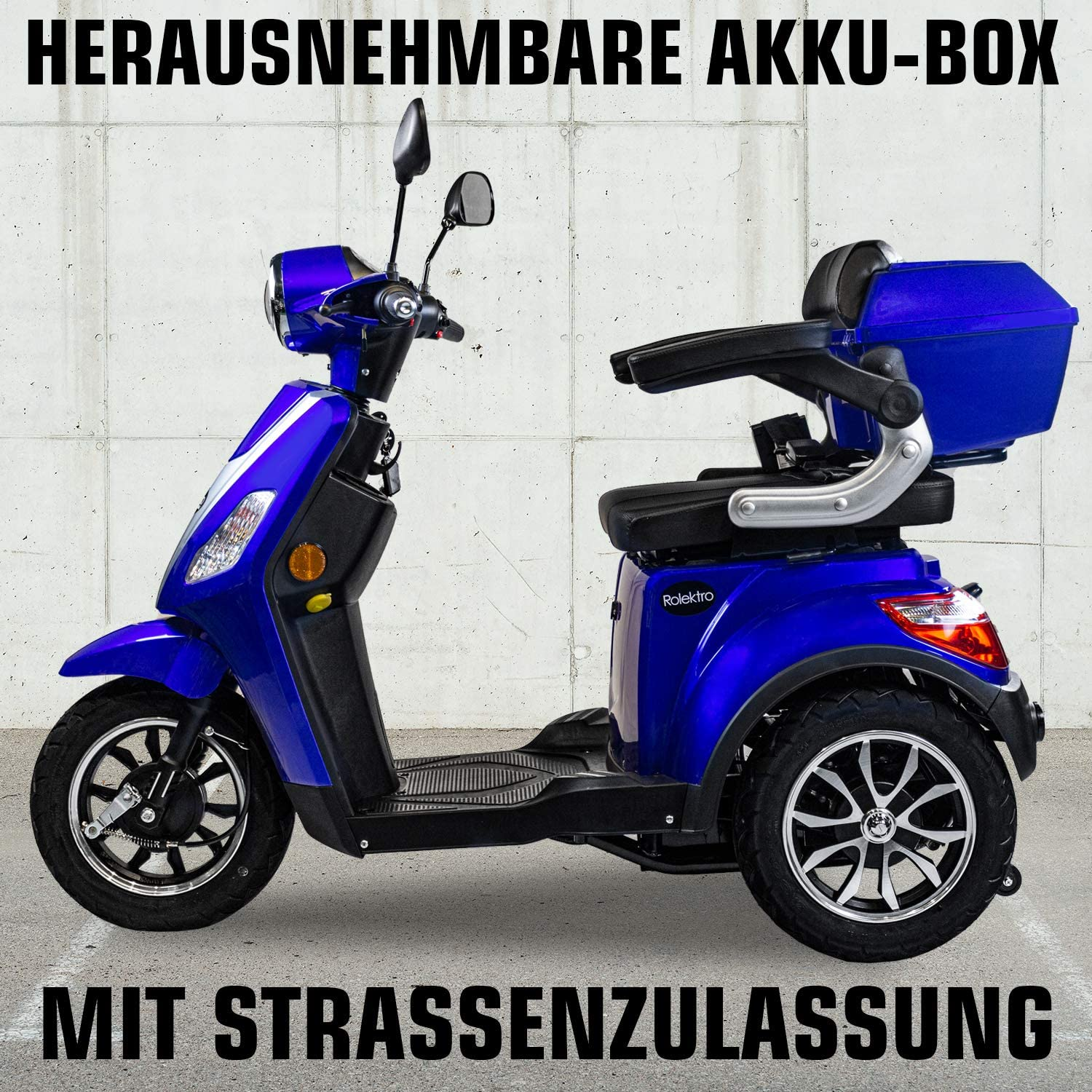 (Laufradgröße: 25 ROLEKTRO Zoll, Seniorenmobil E-Trike 15,7 Unisex-Rad, Lithium V.3 E-Scooter Blau)