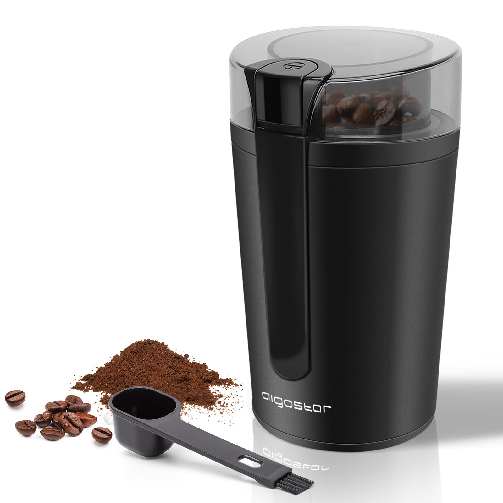 Aigostar Molinillo De café con cuchilla acero inoxidable semillas especias frutos secos 200w potencia capacidad 60gr cepillo para limpieza libre bpa