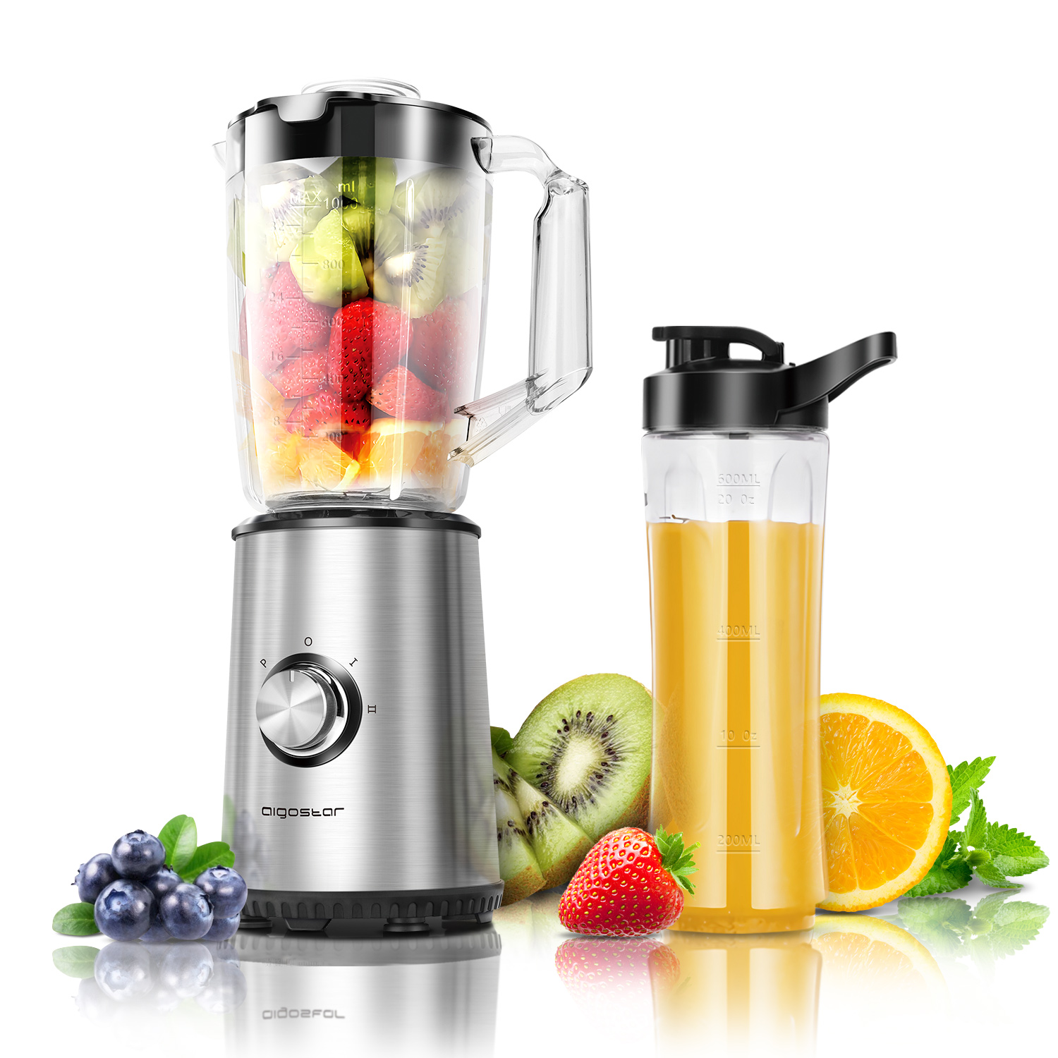 Batidora De Vaso 350w aigostar licuadora 300100rko capacidad 1 350 baron individual para frutas verduras y smoothies portatil 350w. jarra litro botella 600ml 2 1l