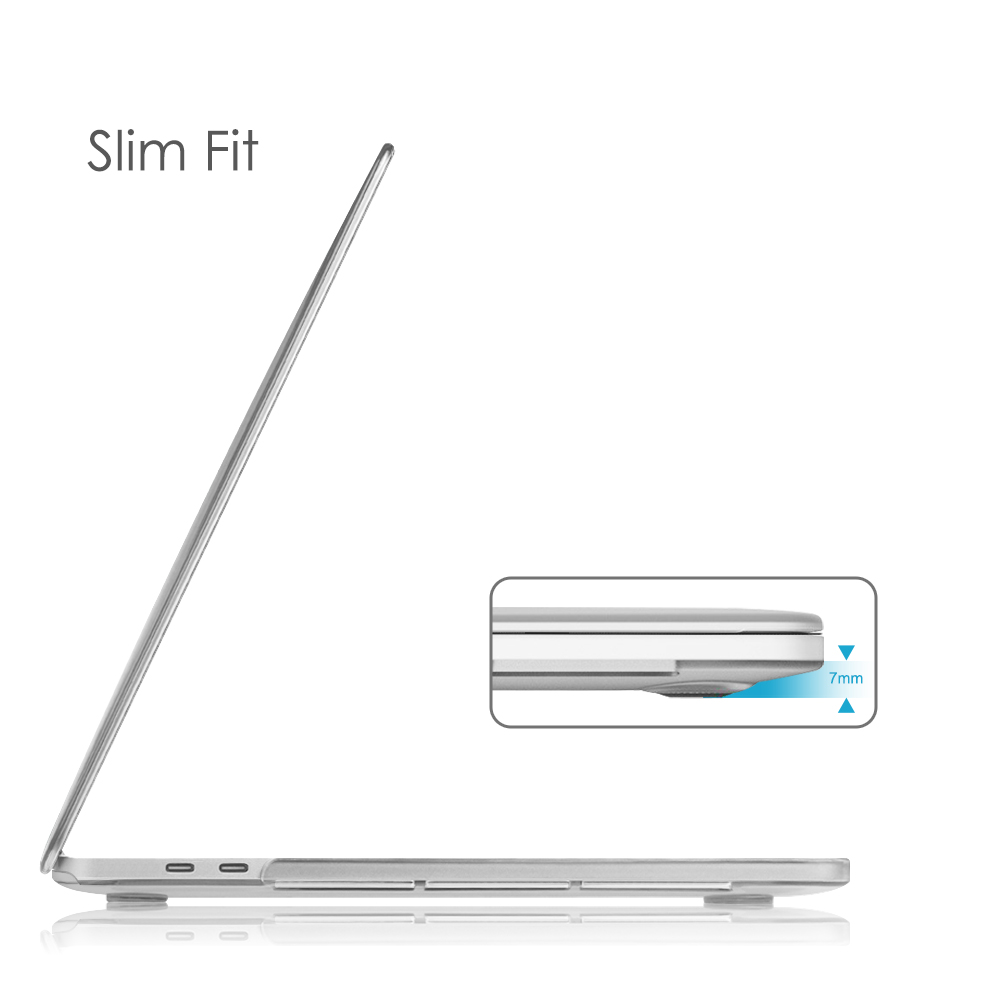 Seitenansicht eines schlanken Laptops mit einer Linie, die eine Dicke von 7 mm zeigt, und dem Text „Slim Fit“.