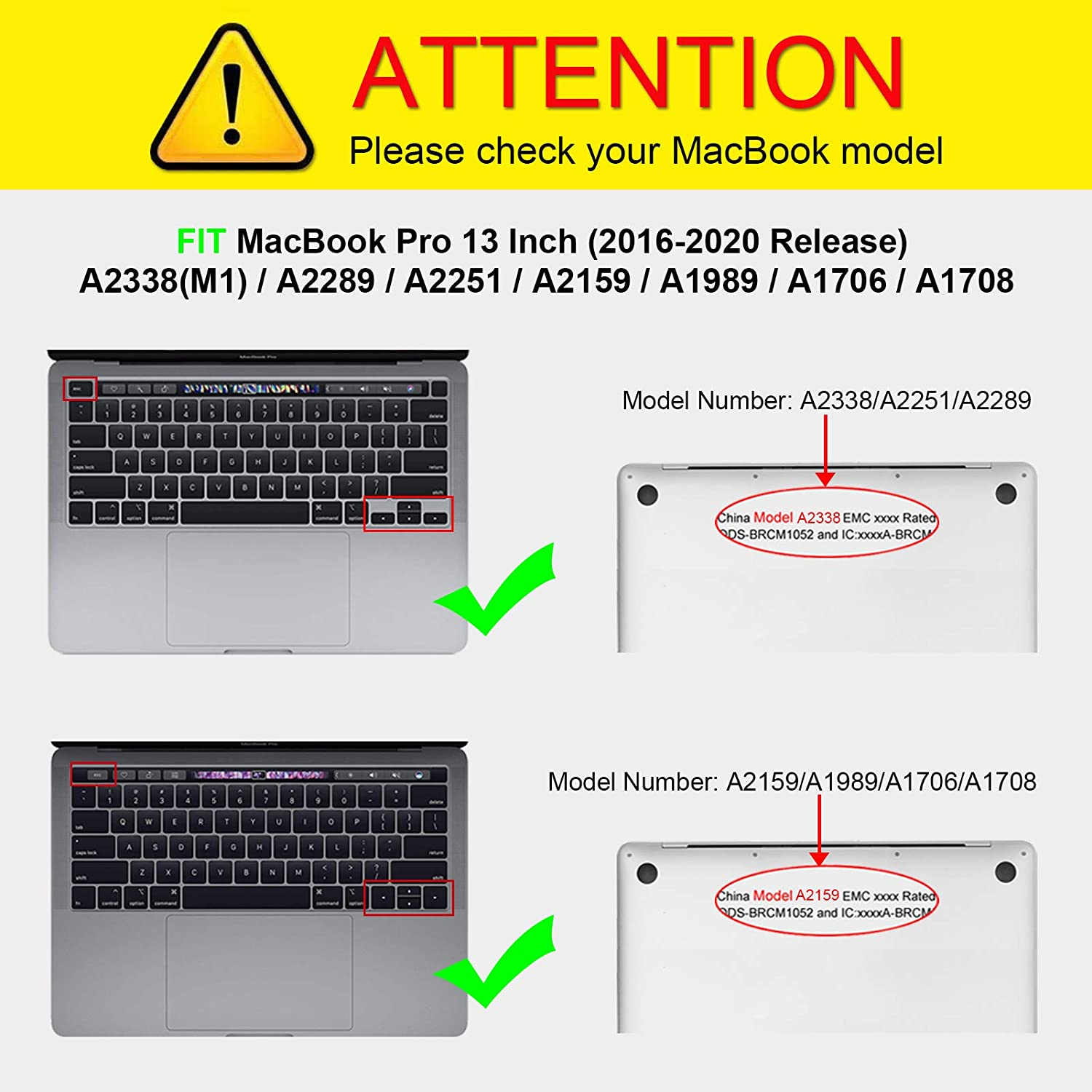 MacBook Pro Modelle im Vergleich, mit Text und Häkchen.