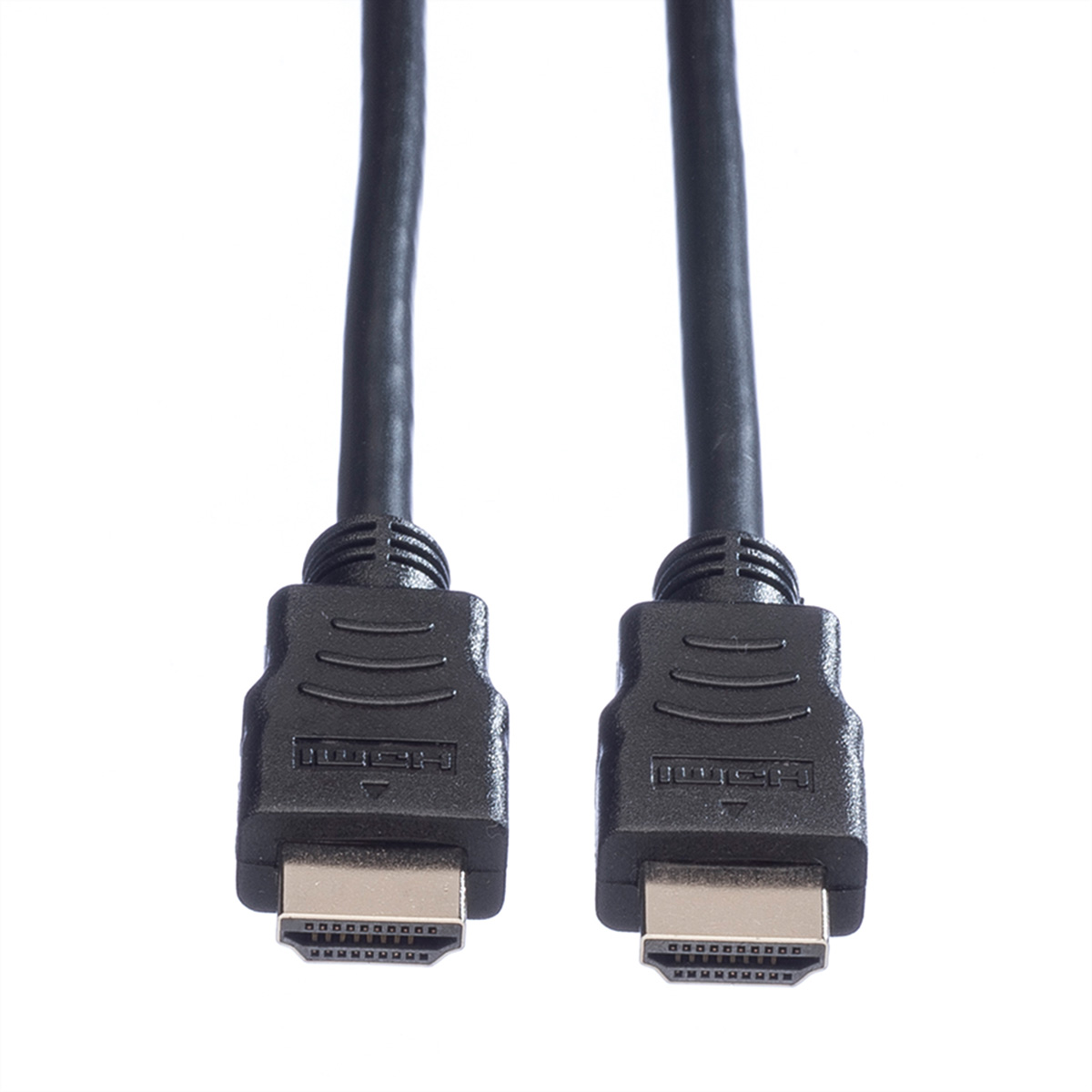 Twee zwarte HDMI-kabels met gouden connectoren.