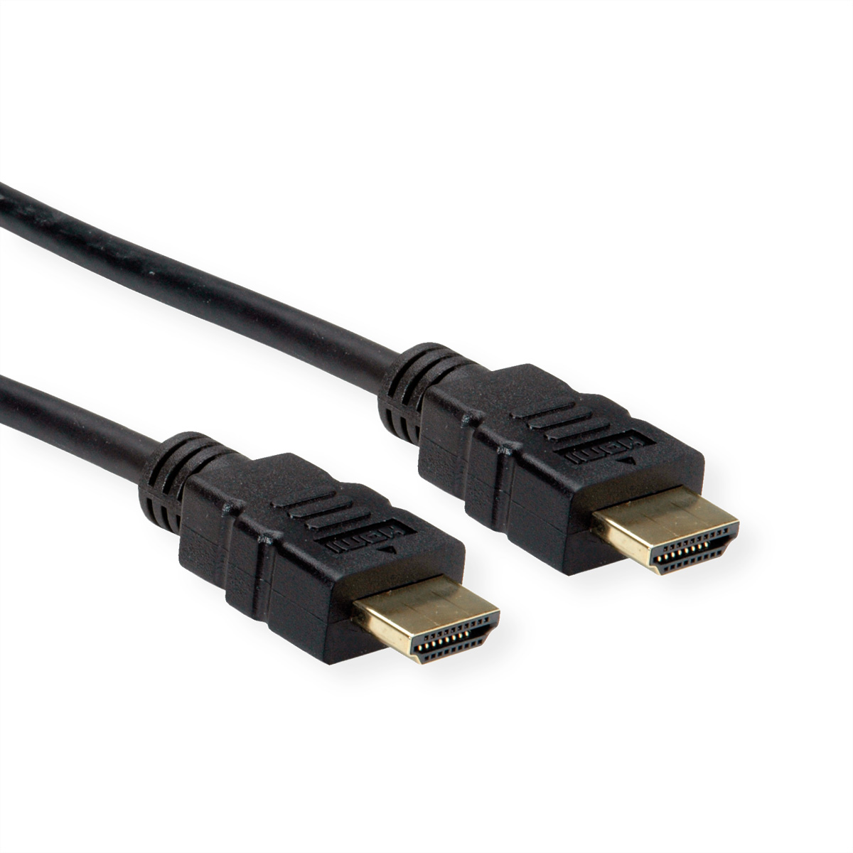 Deux câbles HDMI noirs avec des connecteurs dorés.
