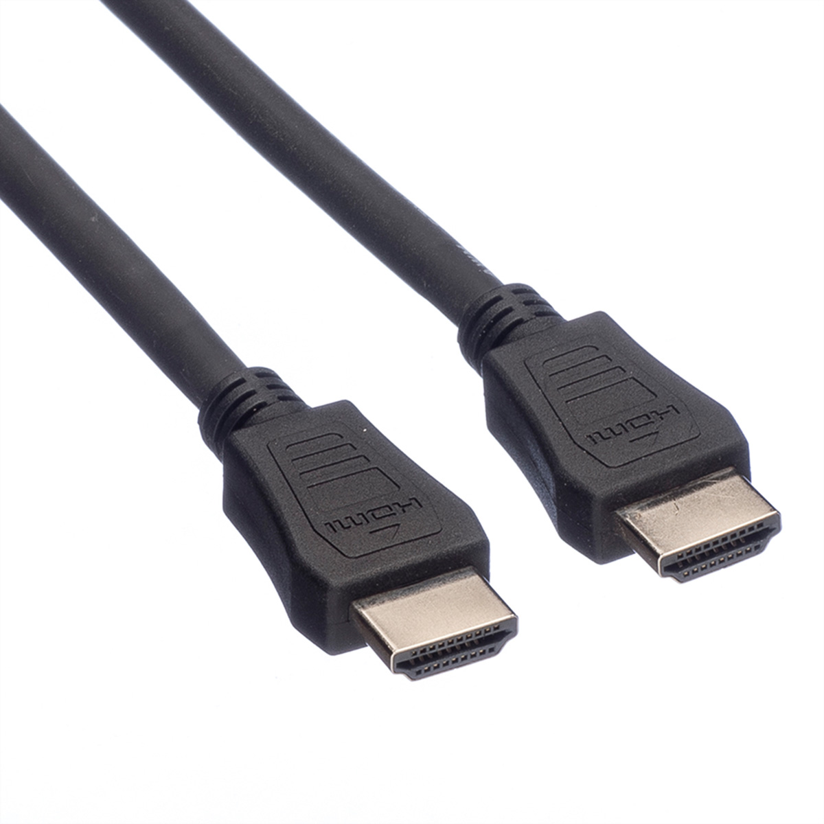 Twee zwarte HDMI-kabels met connectoren. De kabels liggen op een witte achtergrond.
