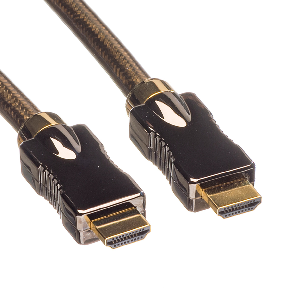 Zwei HDMI-Kabel mit schwarzen Steckern und goldfarbenen Pins.