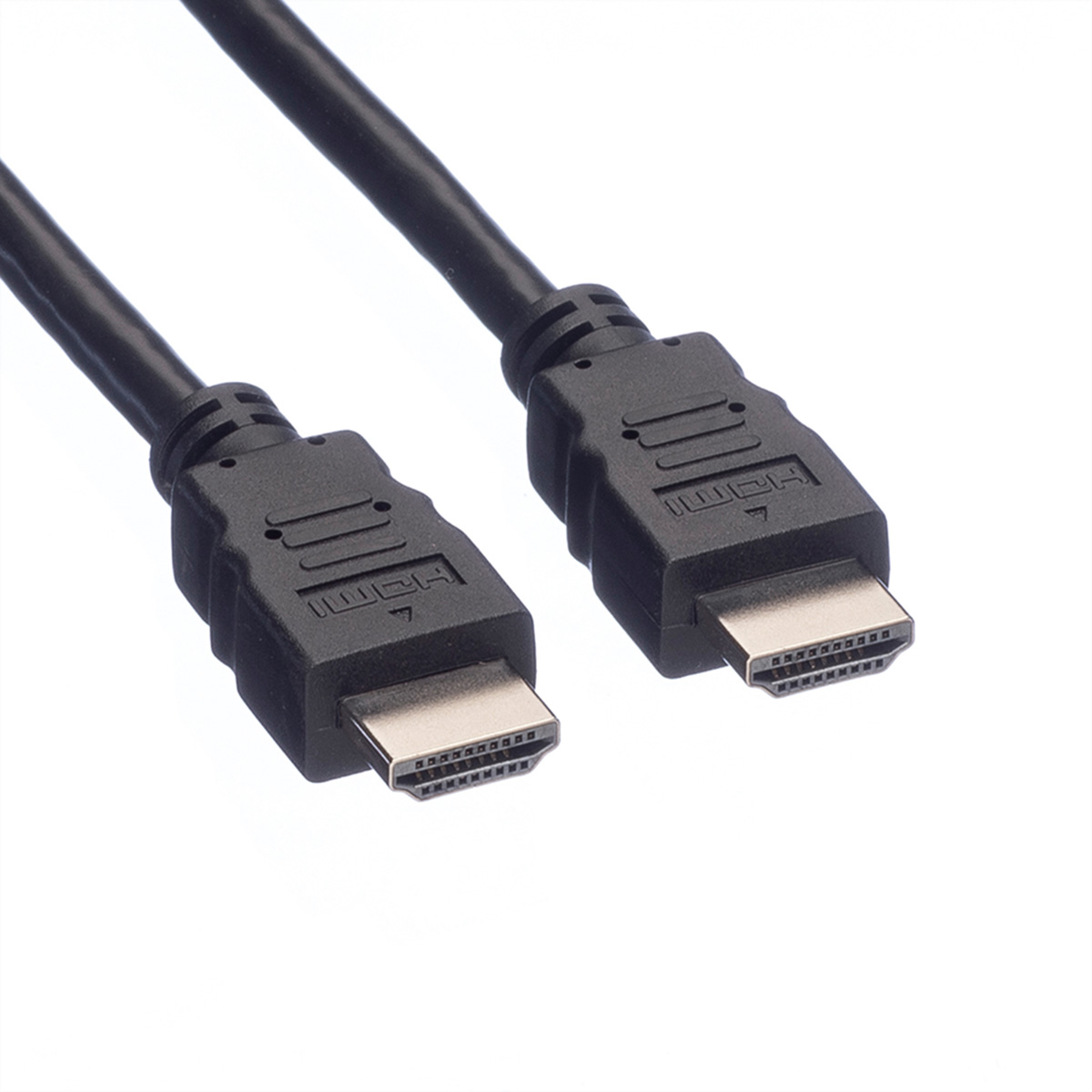 Twee zwarte HDMI-kabels. Zwarte connectoren. Witte achtergrond. Vergelijkbaar met de vorige afbeelding.
