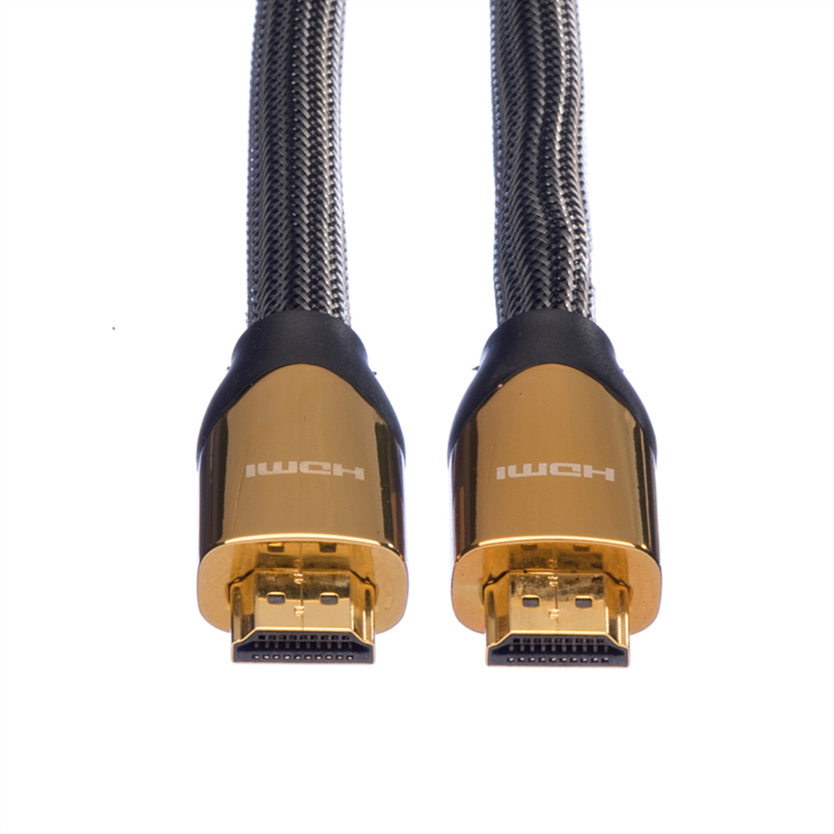 Zwei HDMI-Kabel mit goldenen Steckern.