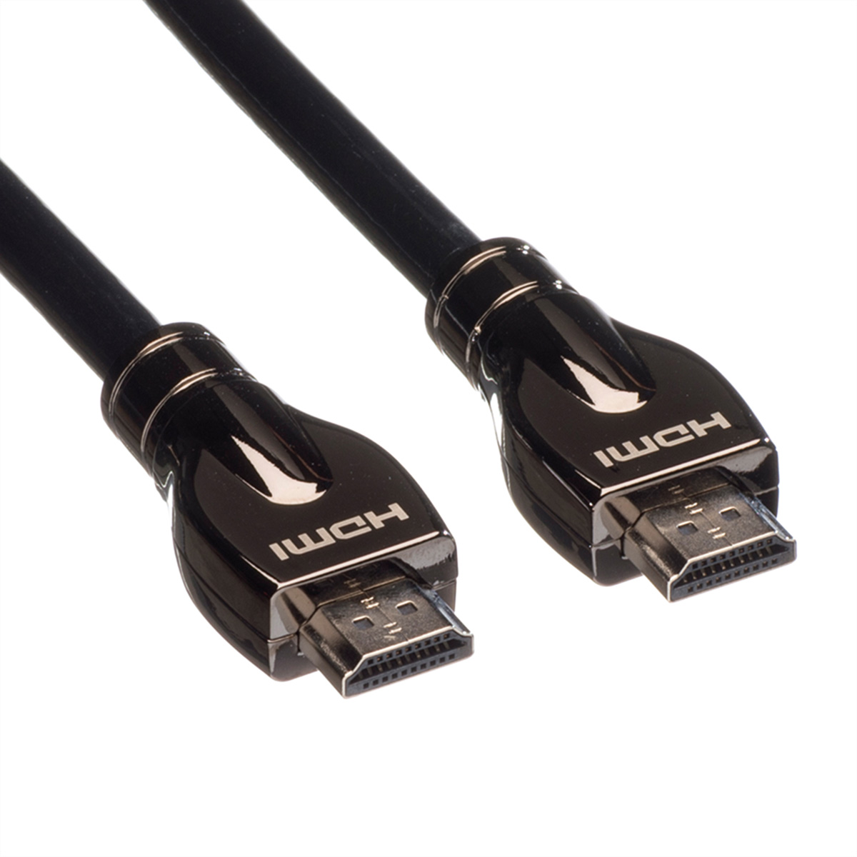 Twee zwarte HDMI-kabels met HDMI-connectoren op een witte achtergrond.