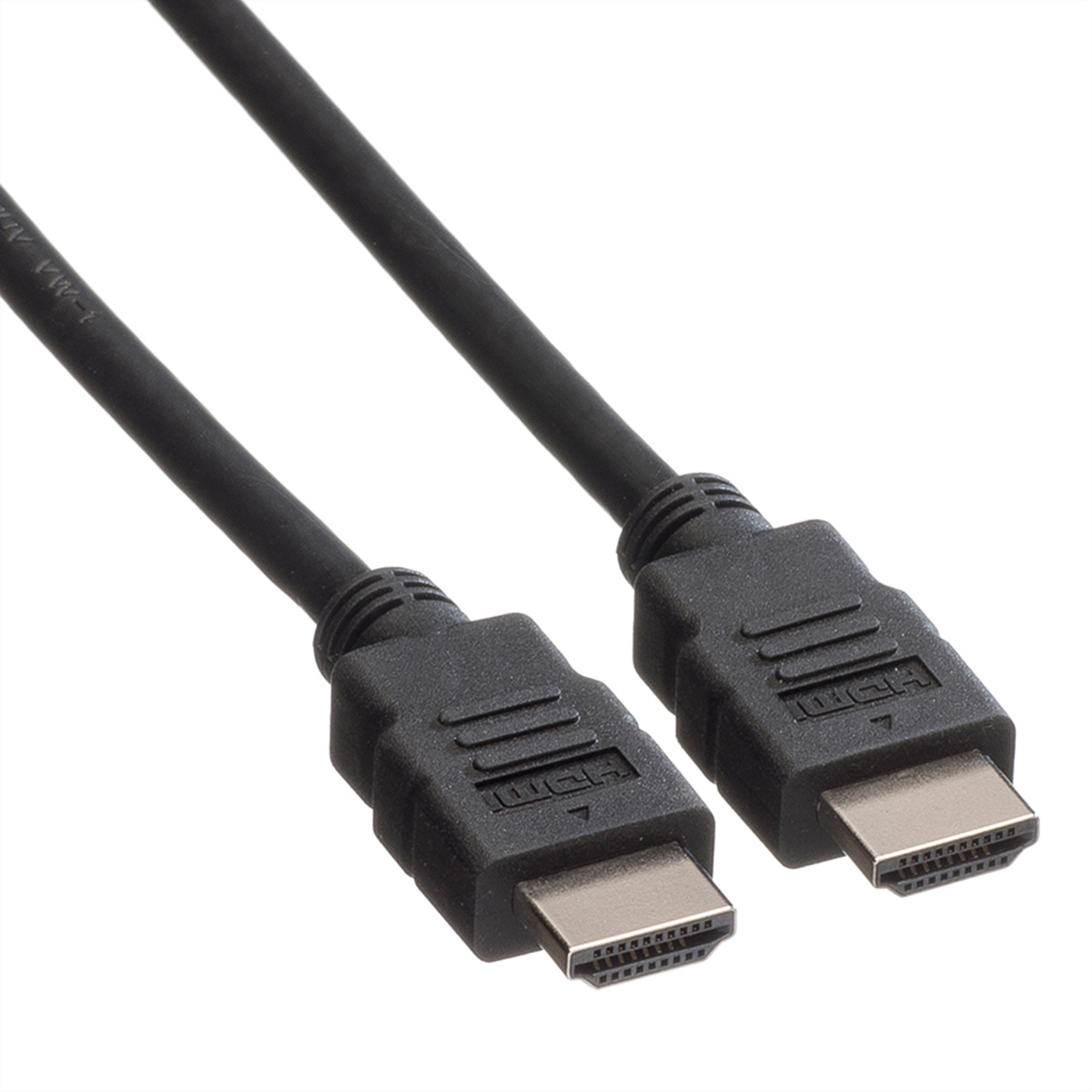 Twee zwarte HDMI-kabels met zwarte connectoren, tegen een witte achtergrond.