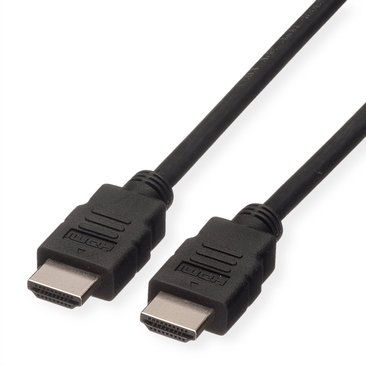 Twee zwarte HDMI-kabels met zwarte connectoren op witte achtergrond.