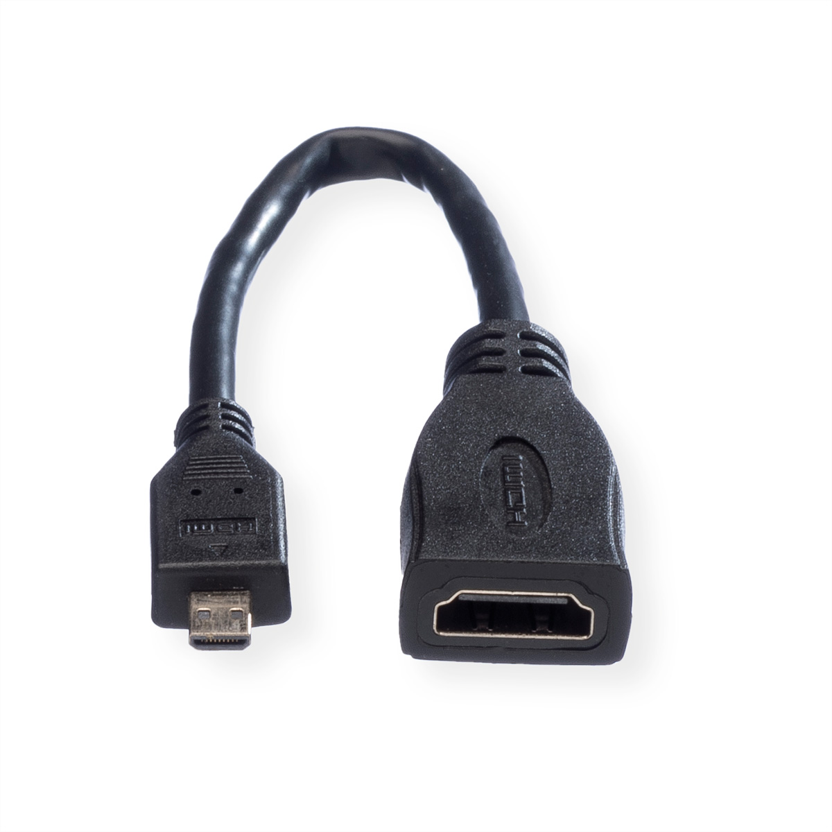 HDMI-zu-Micro-HDMI-Adapterkabel. Das Kabel ist schwarz mit Steckern an beiden Enden.