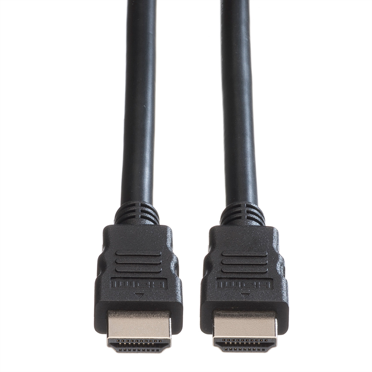 Zwei schwarze HDMI-Kabel mit Steckern an den Enden.