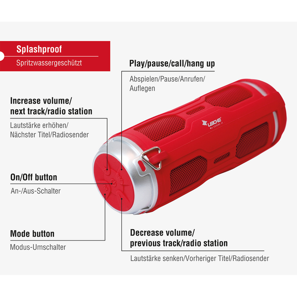 Lautsprecher, Lautsprecher EP18105 LEICKE Bluetooth rot