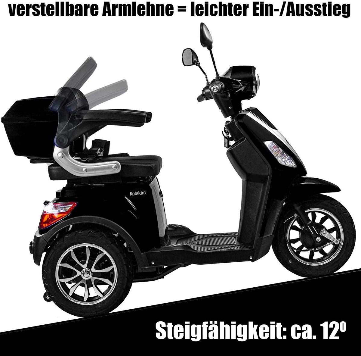 E-Trike 15,7 Unisex-Rad, (Laufradgröße: ROLEKTRO E-Scooter V.3 25 Lithium Schwarz) Zoll, Seniorenmobil