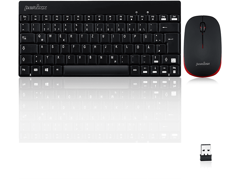 PERIDUO-712, Schwarz/Rot Tastatur PERIXX Set, Kabelgebundene Maus und