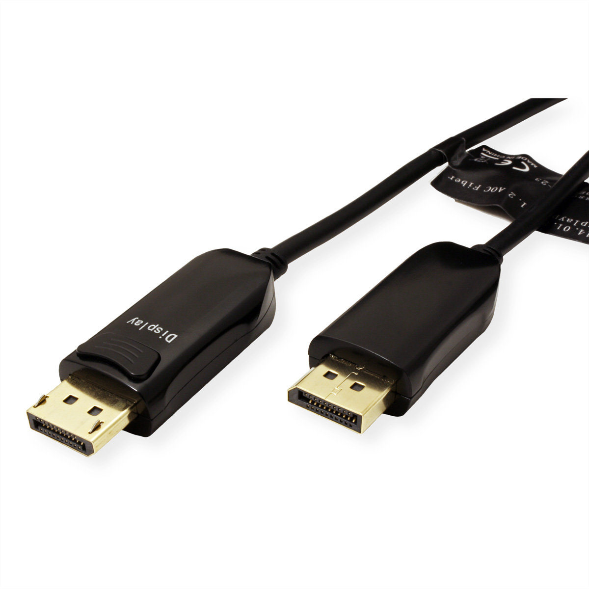Câbles DisplayPort noirs avec connecteurs dorés.