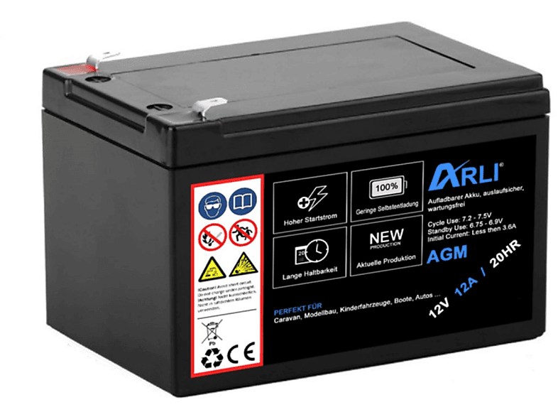 ARLI AGM 12000 Blei Batterie, Glasfaservlies Volt, Akku 12V mAh 12 12Ah AGM 20HR