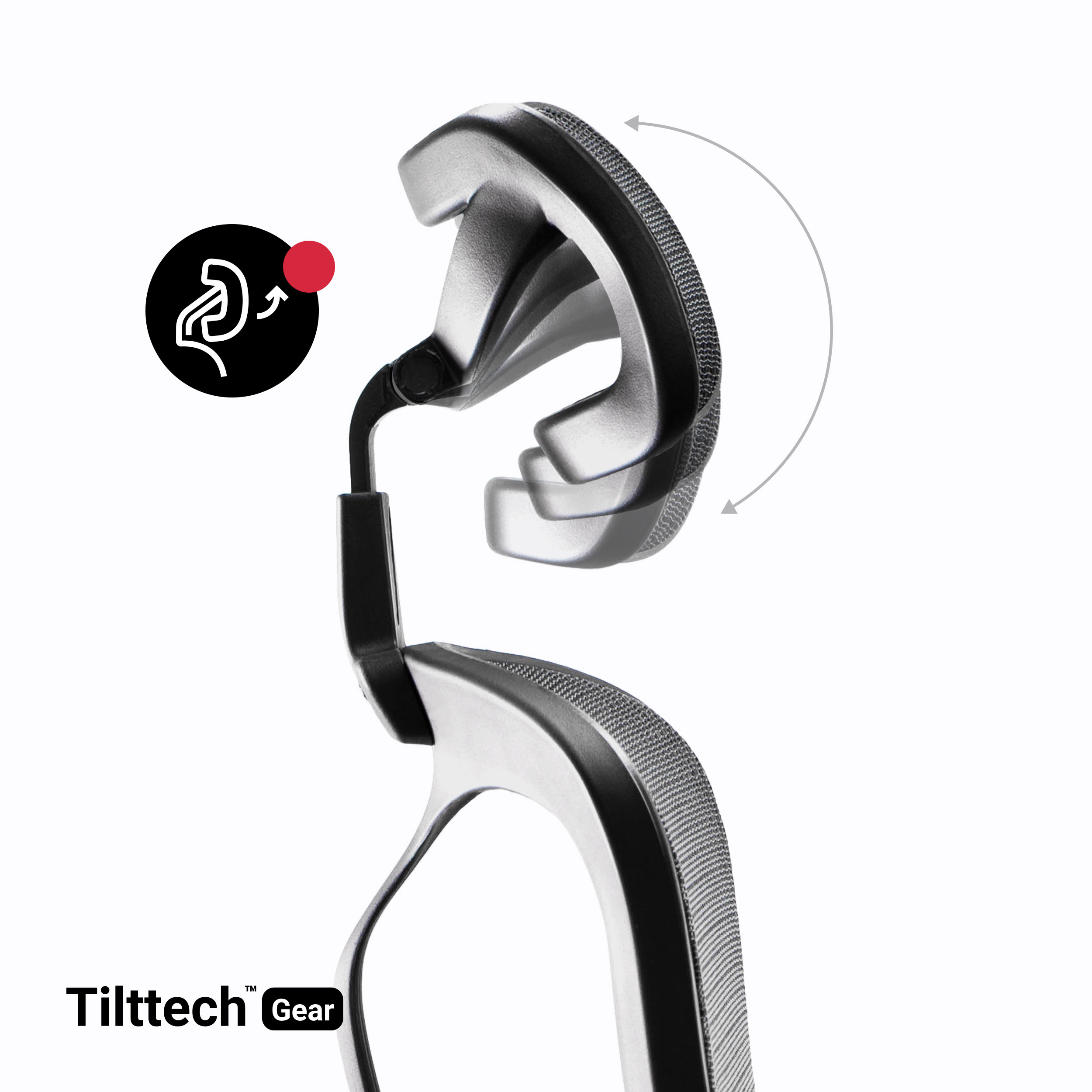 Czarny i szary zagłówek krzesła ergonomicznego z ilustracją regulacji.