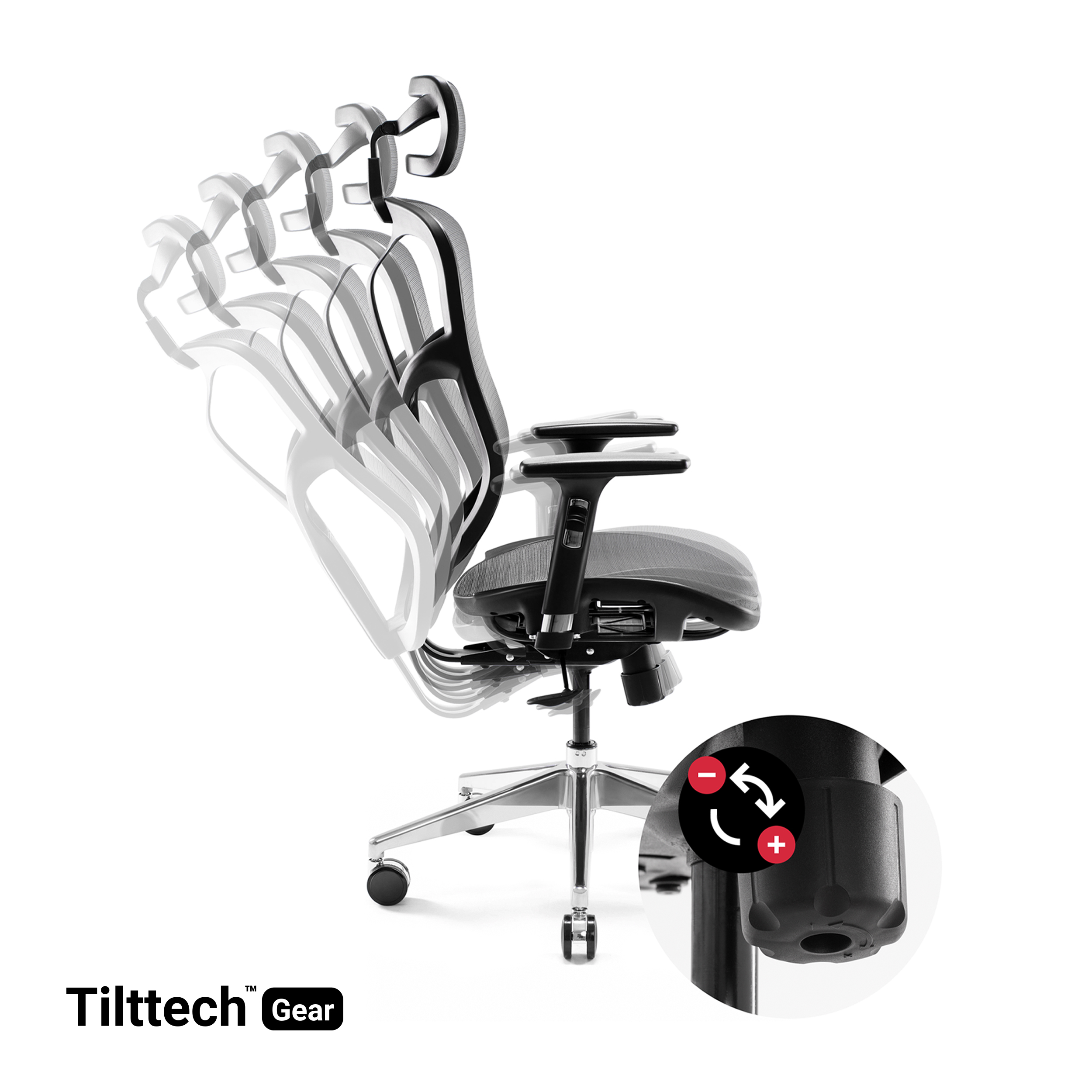 Ergonomiczne krzesło biurowe z regulowanymi funkcjami i mechanizmem pochylania.