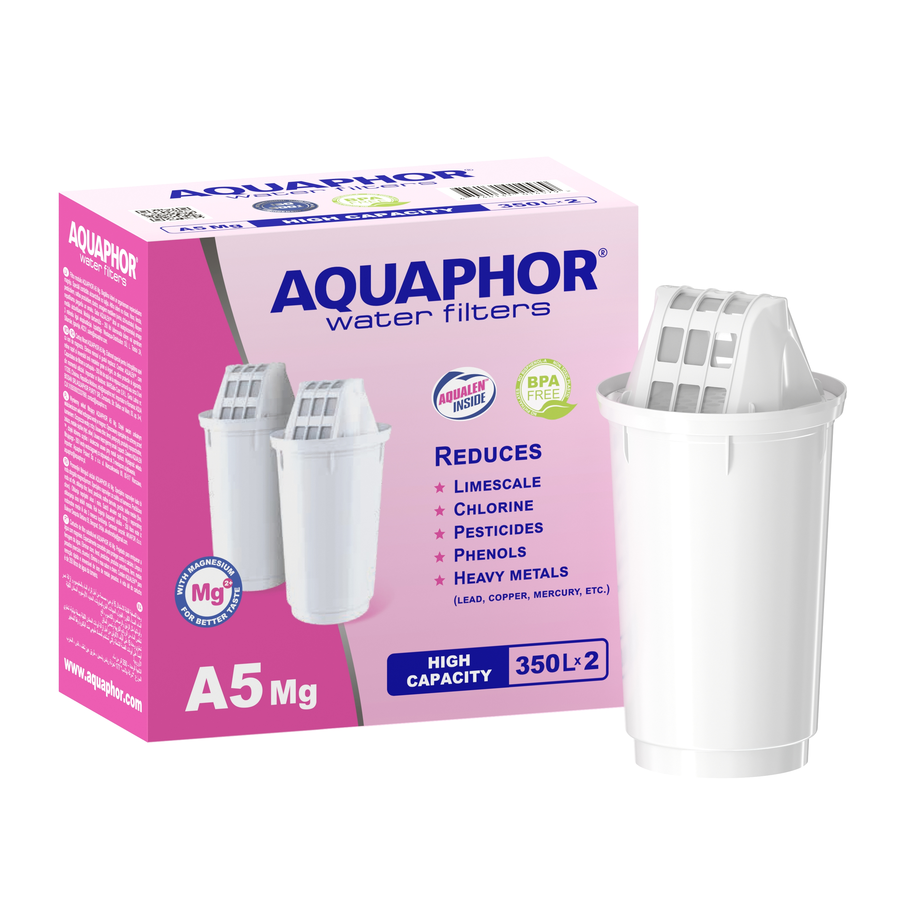Wasserfilterboxen mit zwei weißen Filtern und Text zur Filtration.